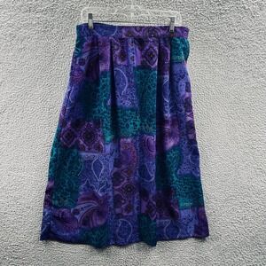 Womens Boho Patchwork Midi Skirt L Paisley Shimmer Festival Artsy Flowy Eclectic